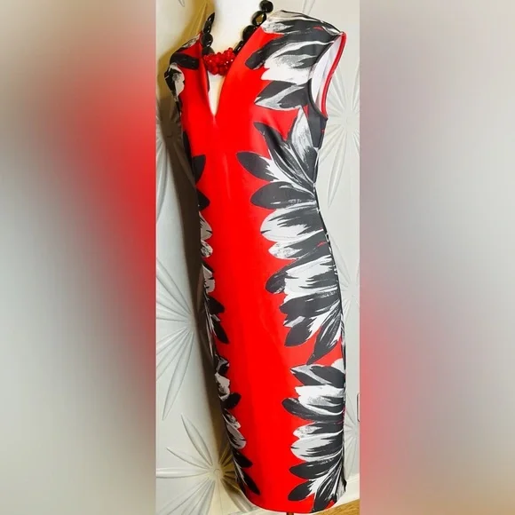 NY & Company SZ M black/red/gray sleeveless dress w/rear concealed zip, v-neck - Picture 6 of 6